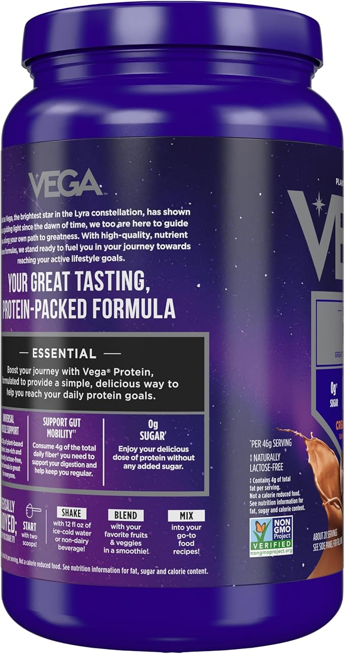 Vega Original Essential Protein - 25g Plant-Based Protein Creamy Chocolate 20 Servings Vegan Non-GMO Drink Mix Smoothie &amp Shake Ready Gluten Free Dairy Free 32.5oz (Packaging May Vary)