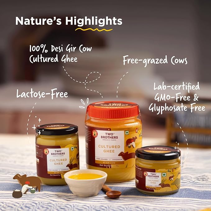 TWO BROTHERS ORGANIC FARMS Amorearth - Natural Healthy Fresh Organic Desi Gir Cow A2 Cultured Ghee 250 ml