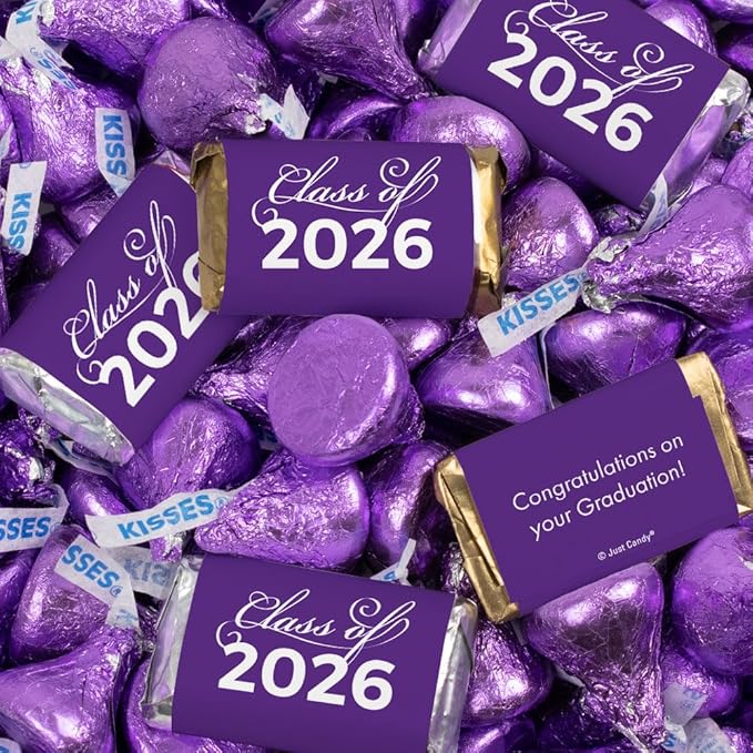 496 Pcs Purple Graduation Candy Party Favors Assorted Wrapped Miniatures &amp Purple Kisses (6.1 lbs Approx. 496 Pcs)