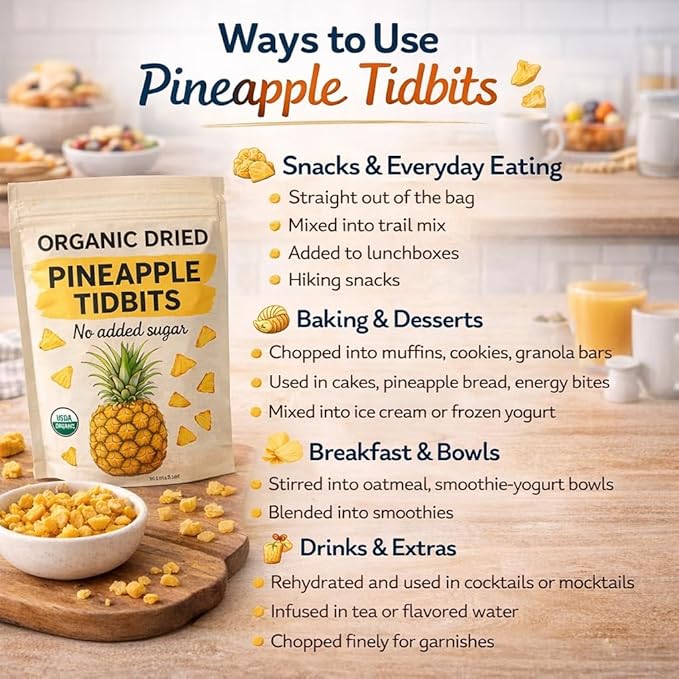 Organic Dried Pineapple Tidbits 26 oz Bag - Healthy Dried Fruit Snack