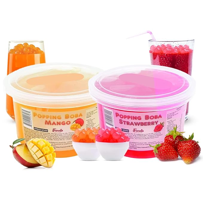 Fanale Strawberry Mango Popping Boba Pearls Vegan Non GMO Gluten Free Fat Free Perfect for Bubble Tea Smoothies Ice Cream Desserts and Beverage 2 lb (1 lb X 2).