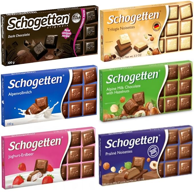 Schogetten Assortment of German Chocolates 6 Variety Pack 100gram Each