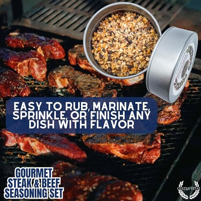 Gourmet Steak &amp Beef Seasoning Gift Set - Six Pack | Authentic Small Batch Seasoning Mixes - Built For The BBQ | 6 Gourmet All Natural Spice Blends - | Hand Packed Non GMO | Sustainably Sourced