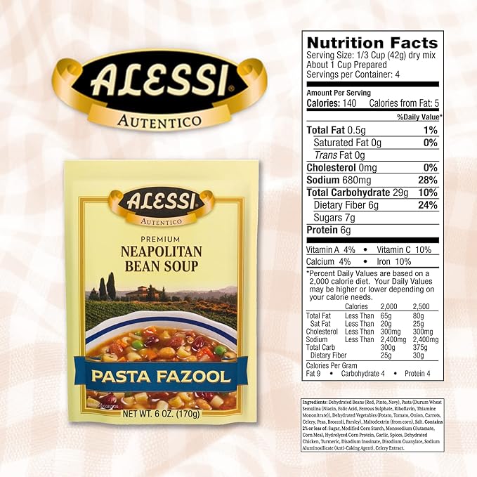 Alessi Autentico Premium Soups Traditional Flavors 6oz (Neapolitan Bean Pack of 6)