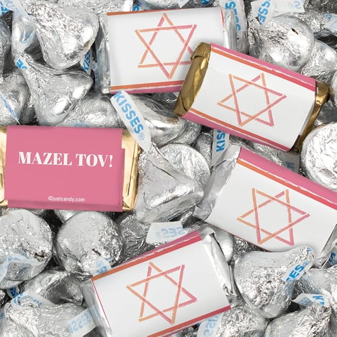 124 Pcs Bat Mitzvah Candy Party Favors Miniatures Chocolate &amp Kisses (1.52 lbs Approx. 124 Pcs) - Mazel Tov