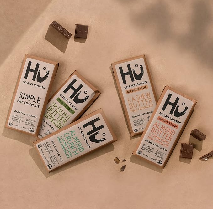 Hu Grass-Fed Milk Chocolate SAMPLER PACK | Hazelnut Butter Cashew Butter Almond Coconut Crunch Almond Crunch Simple Milk | Natural Ingredients Organic Milk Gluten Free Paleo Non GMO Fair Trad