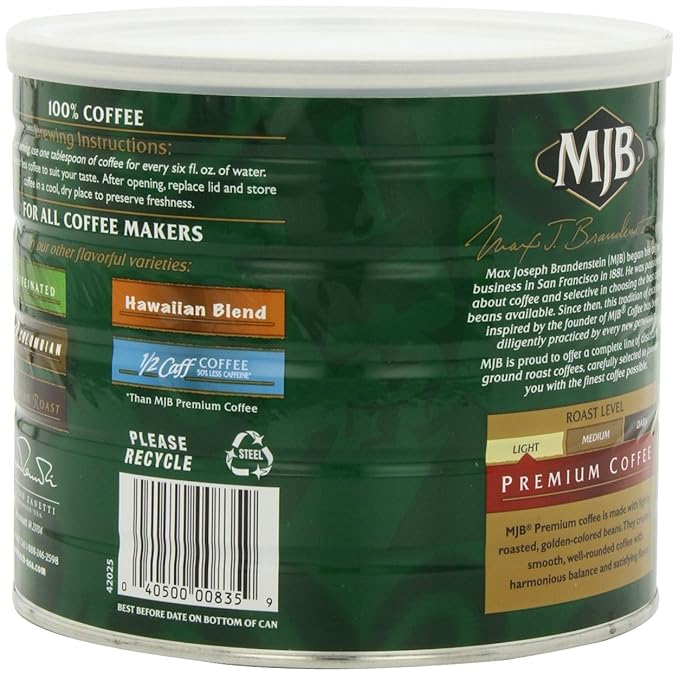 MJB Coffee Premium Blend Ground Coffee Light Roast 26 Ounce
