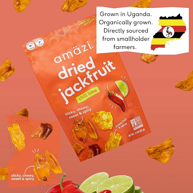 Amäzi Foods | Chili Lime Dried Jackfruit (6 Pack) | All Natural Snacks | Gluten Free Healthy Dried Fruit Snacks