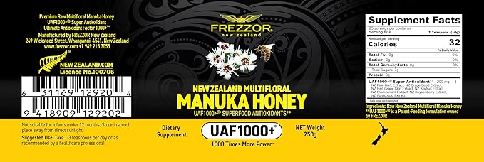 FREZZOR Premium Raw Multifloral Manuka Honey New Zealand with UAF1000+ Super Antioxidant 1000x More Power Best Support for Everyday Wellness Probiotic Antioxidant Superfood 6 Jars (52.8oz/1500g)