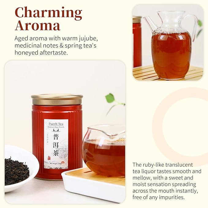 CHADUO Puerh Tea Loose Leaf Aged 5 Years Premium Yunnan Pu erh Ripe Puer Tea 7.05oz/200g Royal-Grade Aged Aroma &amp Jujube Fragrance 普洱茶 普洱散茶 宫廷普洱茶 云南勐海