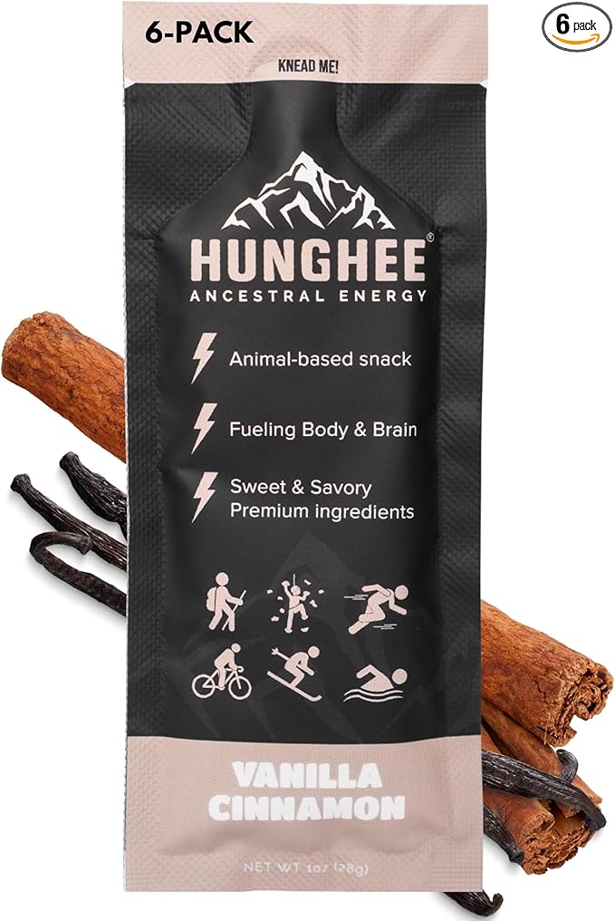 Ancestral Energy Vanilla Cinnamon Pack | Organic Grass-Fed Ghee &amp Raw Honey Blend | Animal-Based Energy Boost for Athletes | Hiking Cycling Running Backpacking | Healthy Snack (Pack of 6)