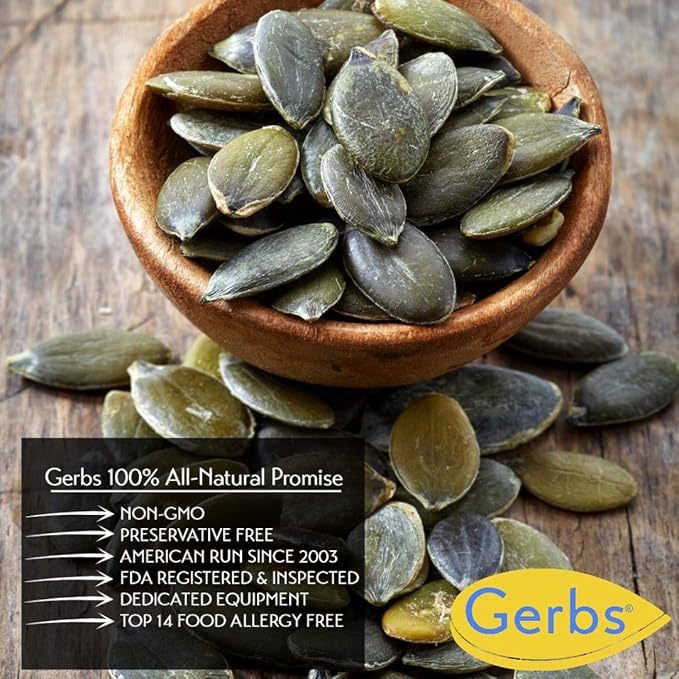 Gerbs Raw Pumpkin Seed Kernels 2 lbs. | North American Grown No Artificial Additives Resealable Bag | Mild &amp Crunchy Texture | Top 14 Allergen-Free