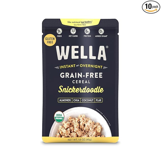 Wella Cereal Oatmeal Alternative Gluten-Free Breakfast Hot Cereal Grain-Free Paleo Organic Vegan High Protein Superfood Plant-Based Non-GMO Low in Net Carbs Single-Serve Packets Snickerdoodle Fl