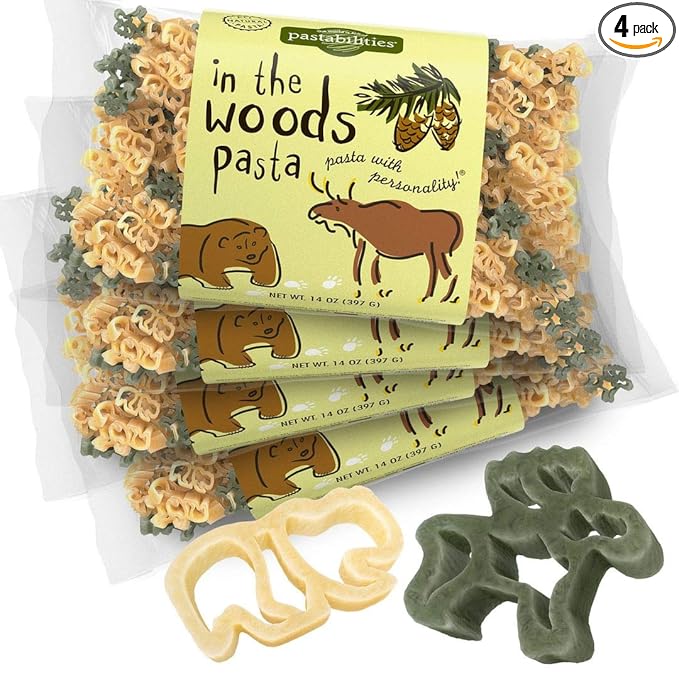 Pastabilities Fun Shaped Pasta for Kids - In the Woods - Fun Bear and Moose Animal Theme Non-GMO Natural Wheat and Vegetable Pasta All-Natural Kosher Certified Made in the USA (4 Pack 14 Oz)