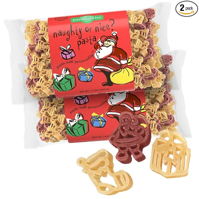 Pastabilities Fun Shaped Pasta for Kids - Christmas - Naughty or Nice Holiday Theme Non-GMO Natural Wheat and Vegetable Pasta All-Natural Kosher Certified Made in the USA (2 Pack 14 Oz)