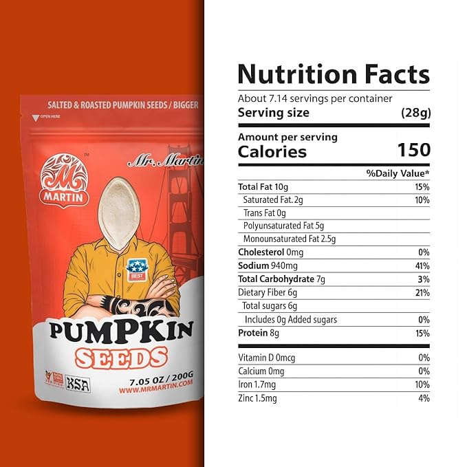 MR. MARTIN Freshly Roasted Salted Pumpkin Seeds Keto Friendly Snack Non-GMO Vegan Low Sodium 3 Pack