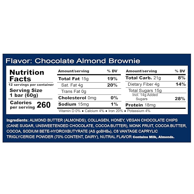 REV7 Ketone Energy Bars Pack of 12 - Chocolate Almond Brownie