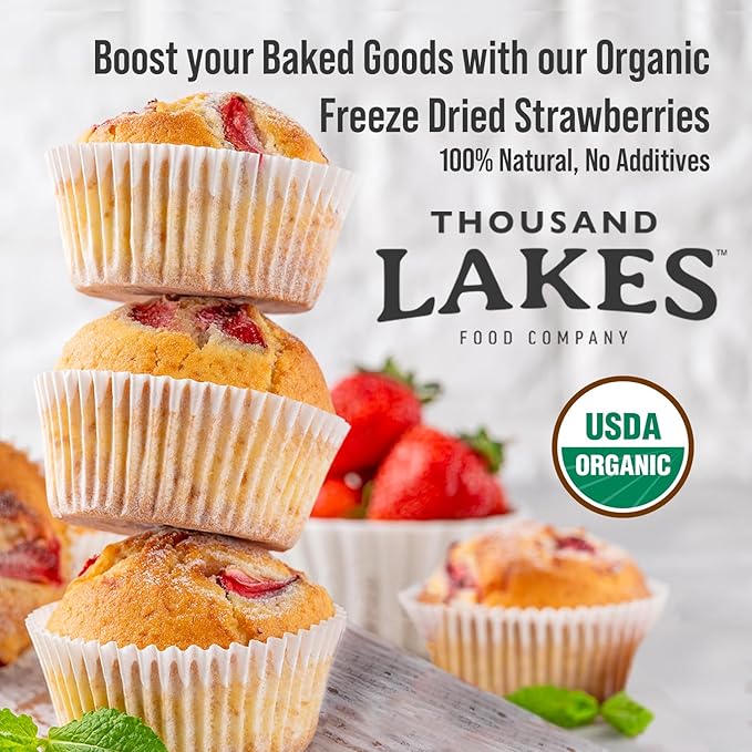 Thousand Lakes Freeze Dried Fruit - ORGANIC Strawberries 4-pack 1.1 ounces (4.4 ounces total) | No Sugar Added | 100% Sliced Organic Strawberries
