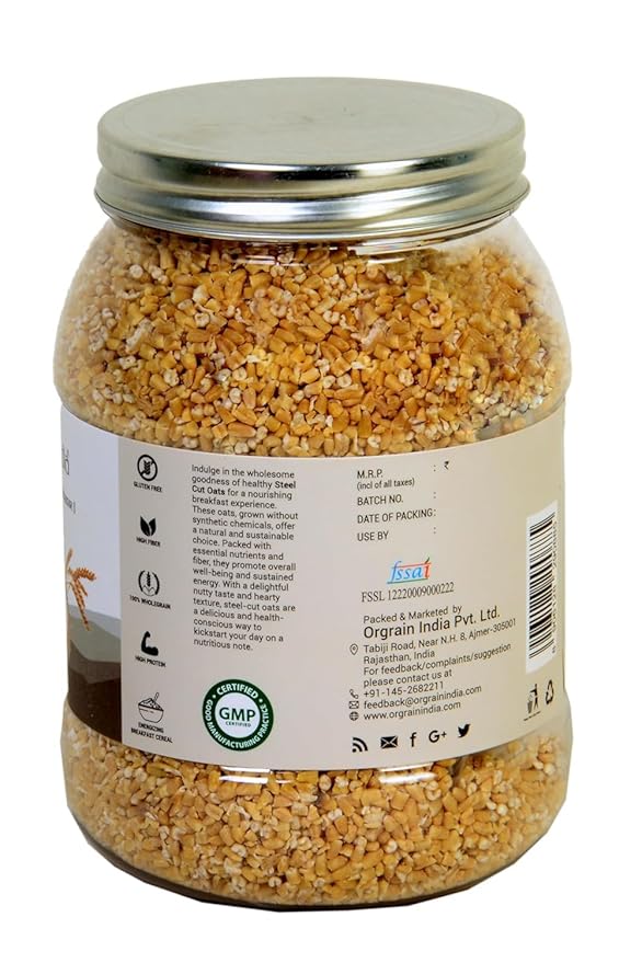 Orgrain India Steel Cut Oats 22.92 oz For Weight Loss | Sugar Free Oats | Healthy Breakfast | 100% Wholegrain Healthy Breakfast