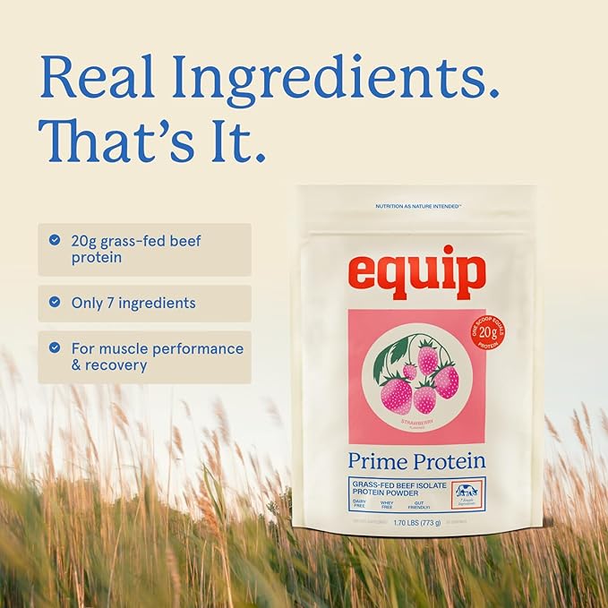 Equip Foods Prime Protein Powder | Clean Grass Fed Beef Protein Powder | Carnivore Protein Isolate | Paleo Keto Friendly | Gluten &amp Dairy Free | Helps Build &amp Repair Tissue | 30 Servings St