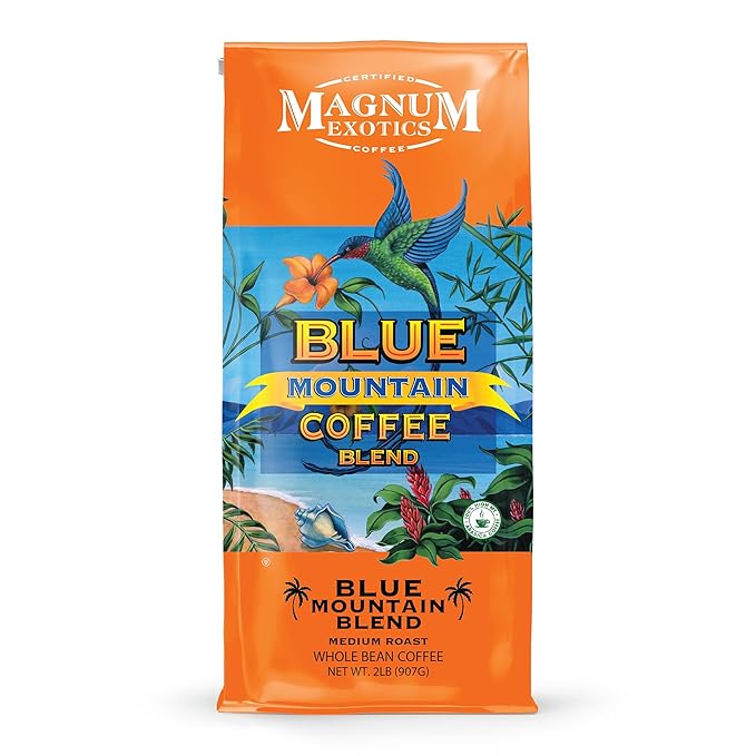 Magnum Exotics Coffee Blue Mountain Coffee Blend - Medium-Light Roast Whole Bean Made from 100% Arabica Beans Rich &amp Smooth Flavor Fresh Roast - Blue Mountain Blend 2 Lb