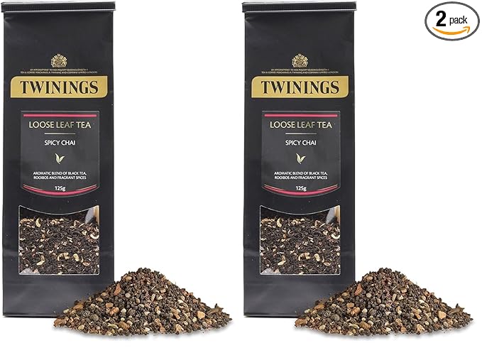 Twinings Spicy Chai Loose Leaf Black Tea 4.41 Ounce (125g) Pouch Caffeinated Enjoy Hot or Iced (Pack of 2)