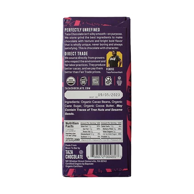 Taza Chocolate Organic Seriously Good Dark Chocolate Bar Variety Pack Bundle 2.5 oz (4 count) Vegan