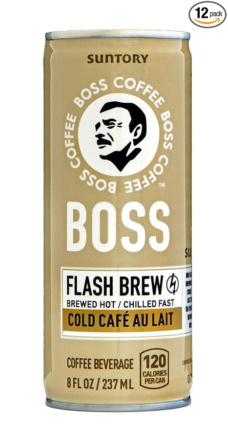 BOSS Coffee by Suntory - Japanese Flash Brew Coffee with Milk 8oz 12 Pack Imported from Japan Au Lait Espresso Doubleshot Ready to Drink Contains Milk No Gluten