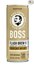BOSS Coffee by Suntory - Japanese Flash Brew Coffee with Milk 8oz 12 Pack Imported from Japan Au Lait Espresso Doubleshot Ready to Drink Contains Milk No Gluten