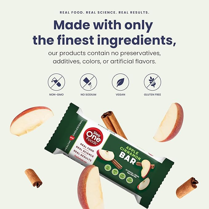 Step One Foods Apple Cinnamon Bars Heart Healthy Snack Plant Sterols Omega 3's and Dietary Fiber Gluten Free Non-GMO Vegan Fruit and Nut Granola Bars (12 Pack)