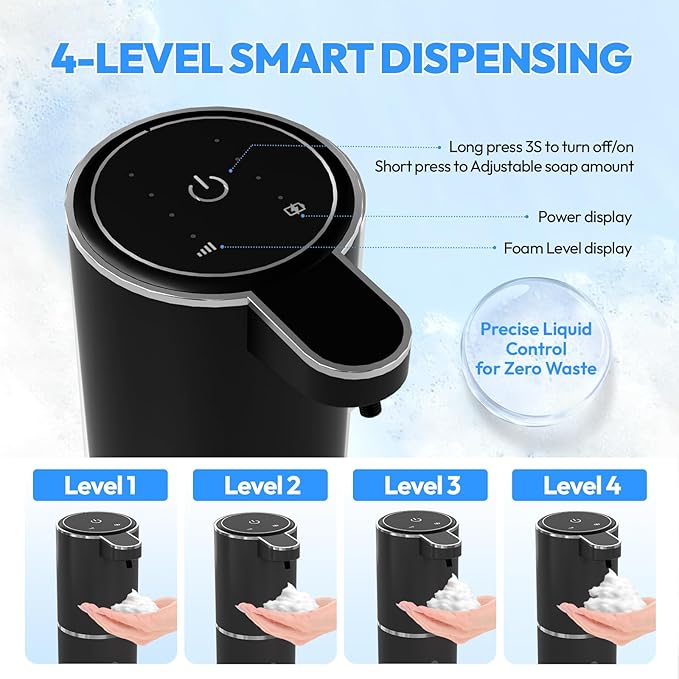 2 Pack Automatic Foaming Soap DispenserTouchless Foam Soap Dispenser12.8oz Rechargeabled Wall Mounted Smart for Bathroom and Kitchen Dish SoapEasy for Toddlers(Black)