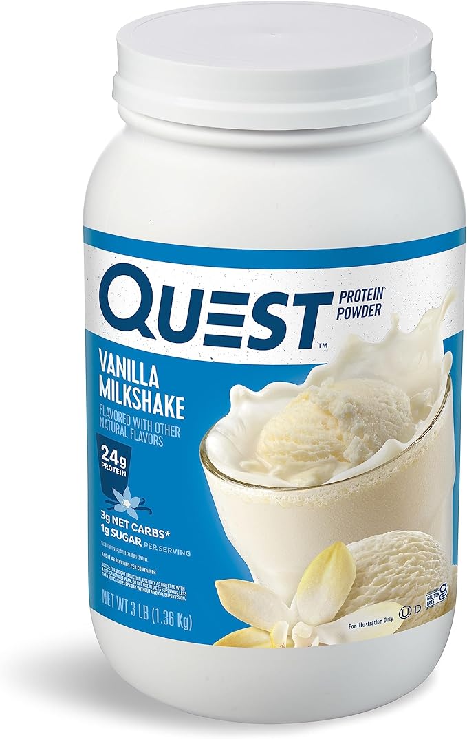 Quest Nutrition Vanilla Milkshake Protein Powder 24g of Protein 1g of Sugar Low Carb Gluten Free 3 Pound 43 Servings &amp Peanut Butter Protein Powder 23g Protein 1g Sugar Low Carb Gluten F