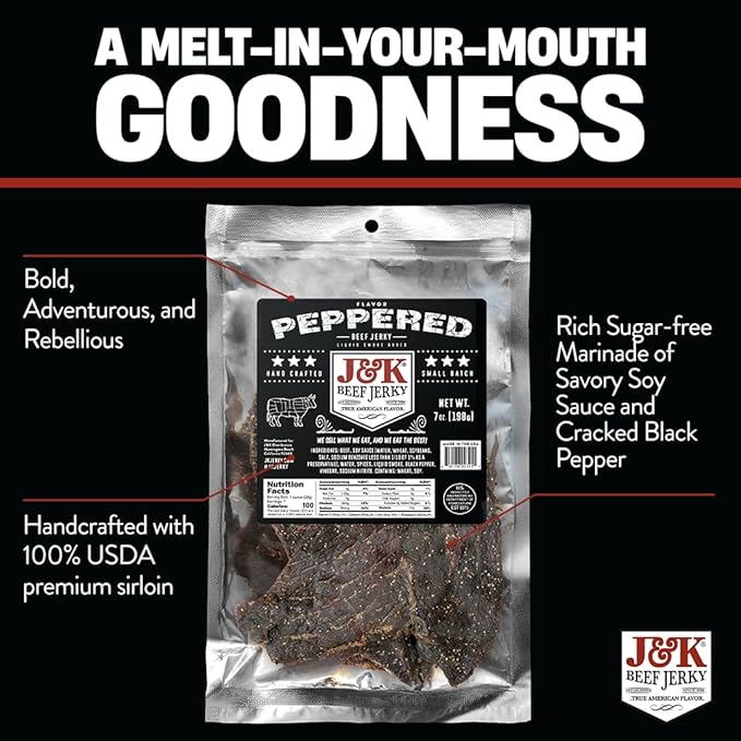J&ampK Jerky Small Batch Handcrafted Beef Jerky (7oz Peppered)