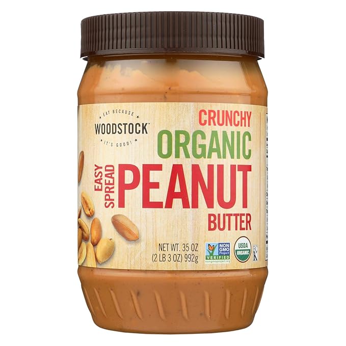 Woodstock Organic Easy Spread Peanut Butter - Crunchy - Case of 12 - 35 oz.