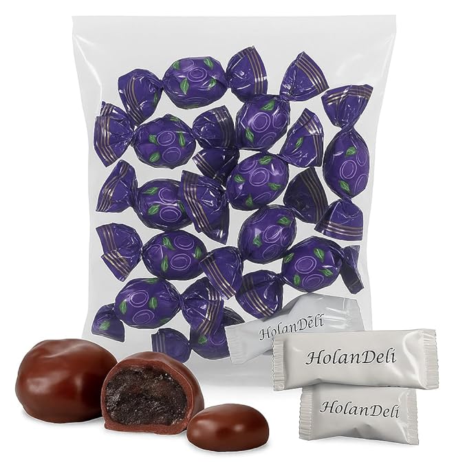Dark Chocolate Covered Prunes – Plums in Rich Chocolate – Imported European Plum Candies Dipped in Smooth Dark Chocolate – Includes Complimentary HolanDeli Mints – 12 oz Bag