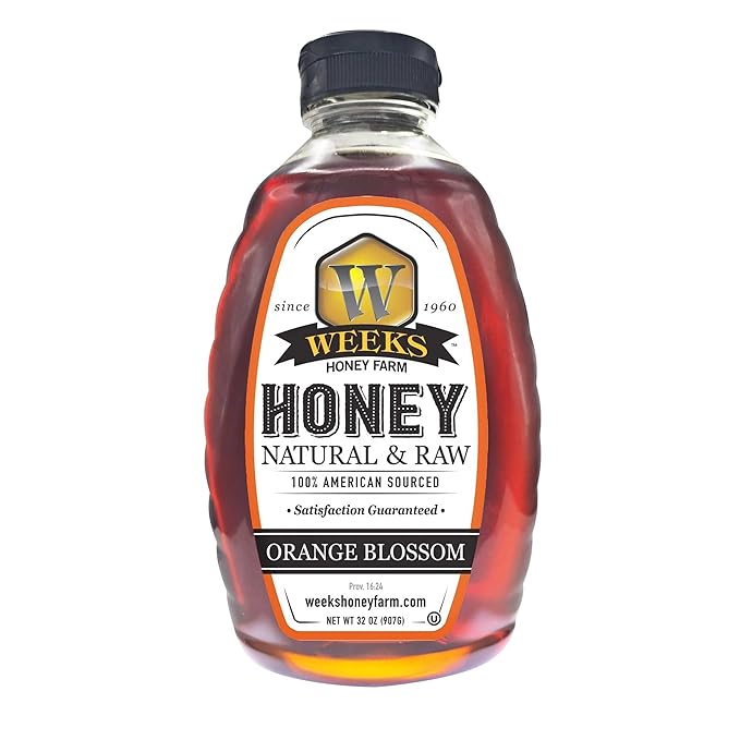 Pure Raw Unfiltered Orange Blossom Honey 32 oz - Premium American Sourced by Weeks Honey Farm | Light Citrus Floral Natural Sweetener Ideal for Tea Baking | Energy | Wellness