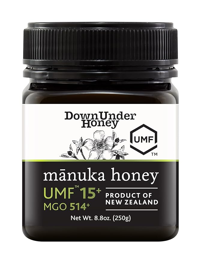 DownUnder Honey New Zealand Honey UMF 15+ (MGO 514+) Independently Tested and Certified 100% Genuine Honey Manuka Great Taste for Daily Wellness 8.8 oz (250g)