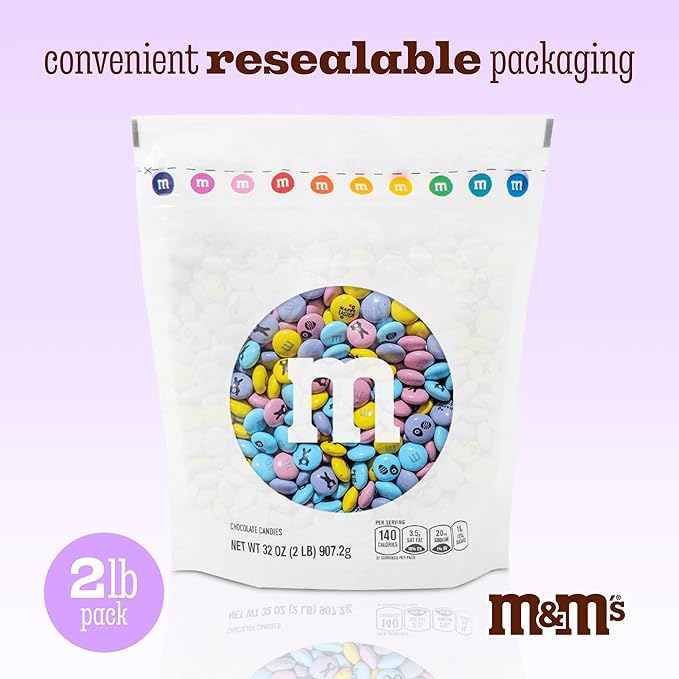 M&ampM’S WORLD Easter Chocolate Candies - 2lb Resealable Pack of Milk Chocolate Candy Bulk Great for Easter Candy Egg Hunts and More