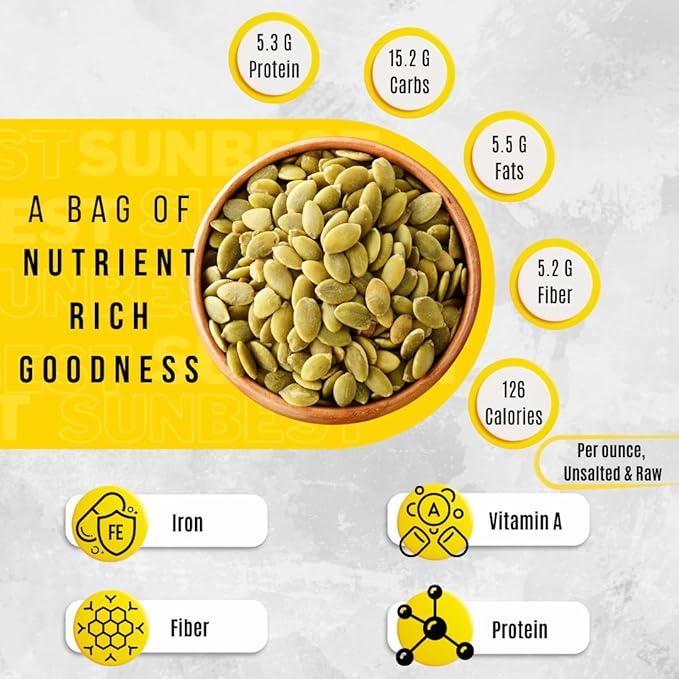 Sunbest Natural Raw Pumpkin Seeds 3 lbs – Unsalted &amp Shelled – Whole Pepitas Pumpkin Seeds to Eat – Great for Snacking Baking &amp Topping – Rich in Essential Fatty Acids Iron &amp Protein (