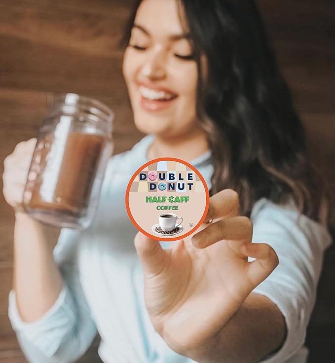 Double Donut Coffee Half Caff Coffee Pods Single Serve Half Caffeine Coffee Pods For Keurig K Cup Brewers Medium Roast 80 Count