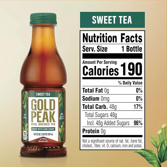 Gourmet Kitchn Gold Peak Naturally Sweet Real Brewed Tea Picked for Peak Taste Made with Cane Sugar -(18.5oz / 18pk per Box) Total 36 Bottles