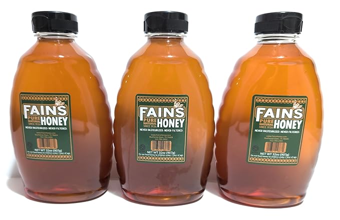 Fain's Natural Raw Honey 32oz Bottle (Pack of 3) (Llano TX)