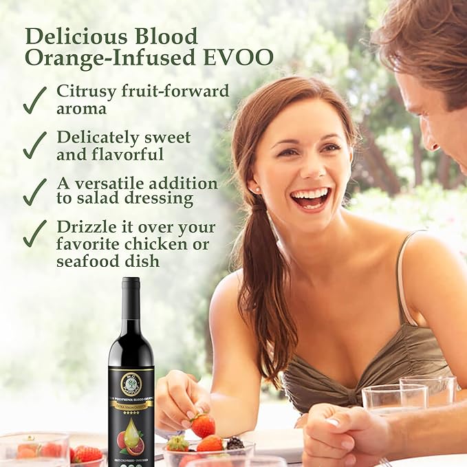 M.G. PAPPAS High Polyphenol Rich Blood Orange-Infused Olive Oil Extra Virgin - Over 500mg/kg - Cold Pressed &amp Unfiltered - High Hydroxytyrosol Greek Olive Oil Award Winning - 12.7 Oz