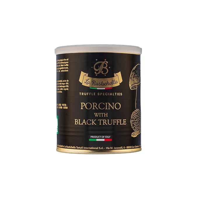 La Rustichella - Sauce with Porcini Mushroom Cubes and Black Truffle - 100% Made in Italy | Vegan Gluten-Free Cholesterol-Free (265 oz - 750gr)