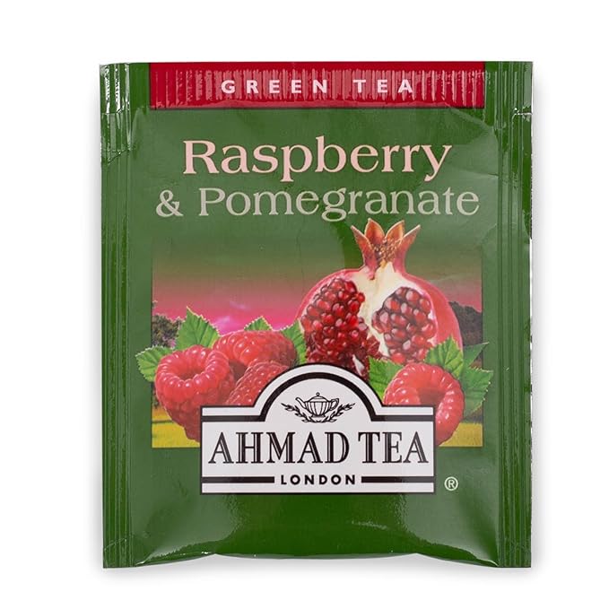 Ahmad Tea Foil-Enveloped Teabags Green Tea Raspberry &amp Pomegranate 20Count (Pack Of 6)