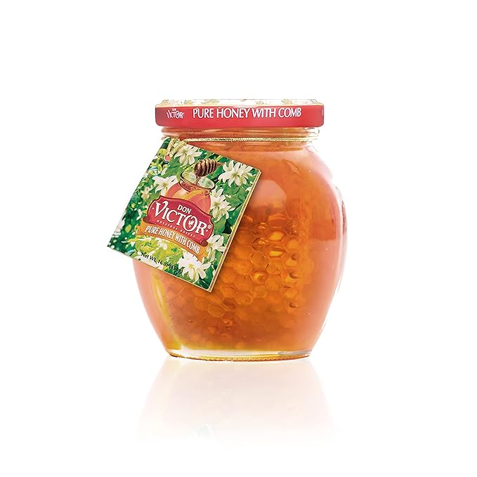 Don Victor Pure Honey with Comb 16 oz. Glass Globe Jar Edible Honeycomb Included Alternative Sweetener Perfectly Sweet Gift for Teachers