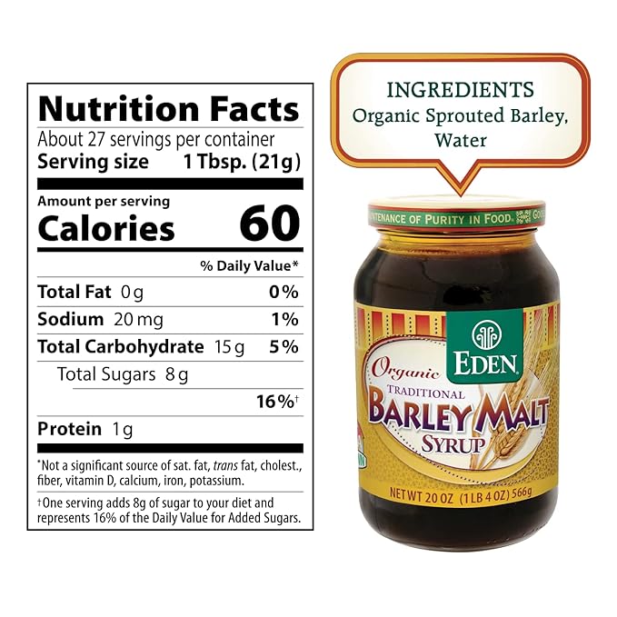 Eden Traditional Organic Barley Malt Syrup Non-GMO USA grown and made Non-Dyastatic 20 oz Glass Jar (3-Pack)