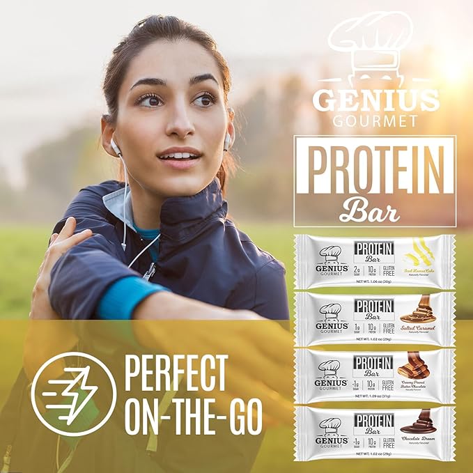 Genius Gourmet Protein Bar Iced Lemon Cake Keto Snack Low Carb Low Sugar &amp Gluten Free Protein Snacks for Adults 10G of Whey Protein per Protein Bar 5 Net Carbs 10 Count
