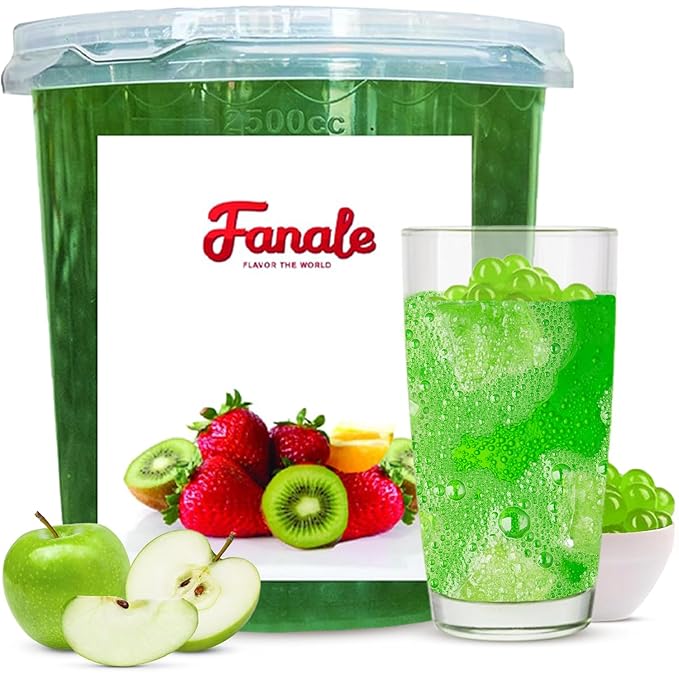 Fanale Green Apple Popping Boba Pearls Vegan Non GMO Gluten Free Fat Free Perfect for Bubble Tea Smoothies Ice Cream Desserts and Beverages.