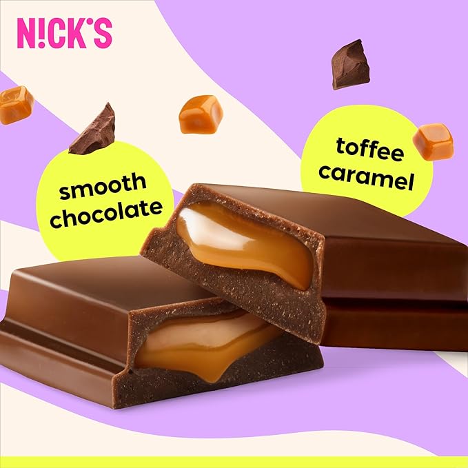 NICKS Soft Toffee Chocolate Candy Bar with Caramel Sauce Without Added Sugar110 Calories 3.5 Net Carbs Gluten Free Low Carb Candy – 15-Pack (28g Each)